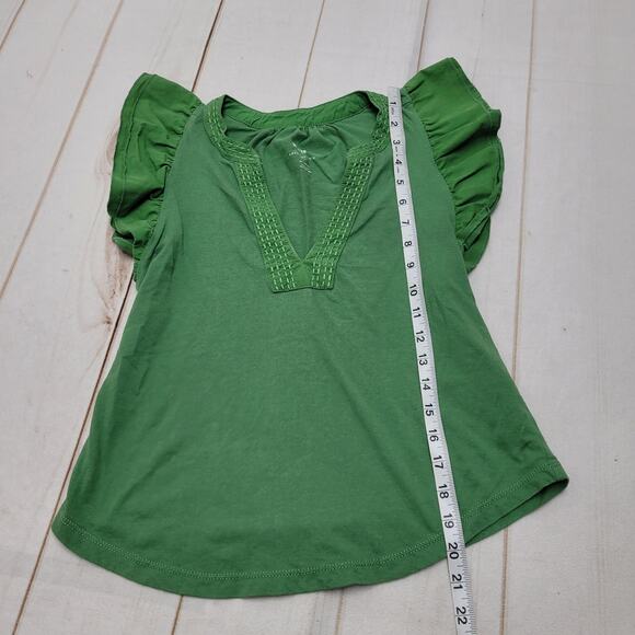 Maeve Anthropologie green flutter cap sleeve top blouse V neck stitched - Picture 3 of 8